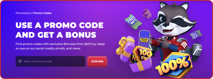 Section for using promo codes at Betfury casino