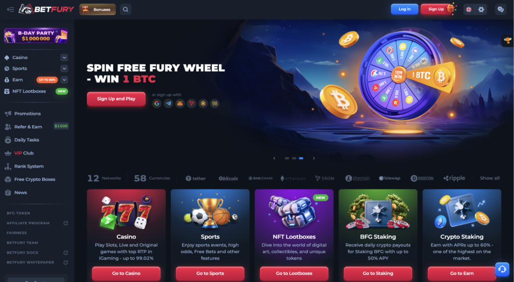 Betfury casino main page
