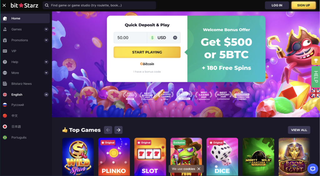 Bitstarz casino main page