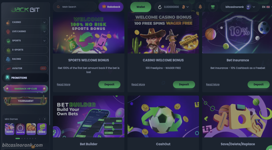 Section with bonuses in Jackbit casino