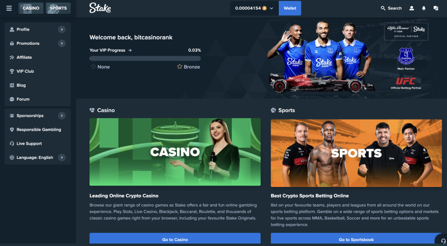 Stake casino main page