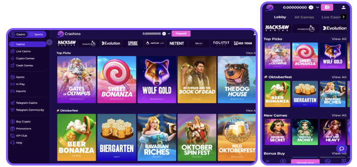 Games section at Crashino casino