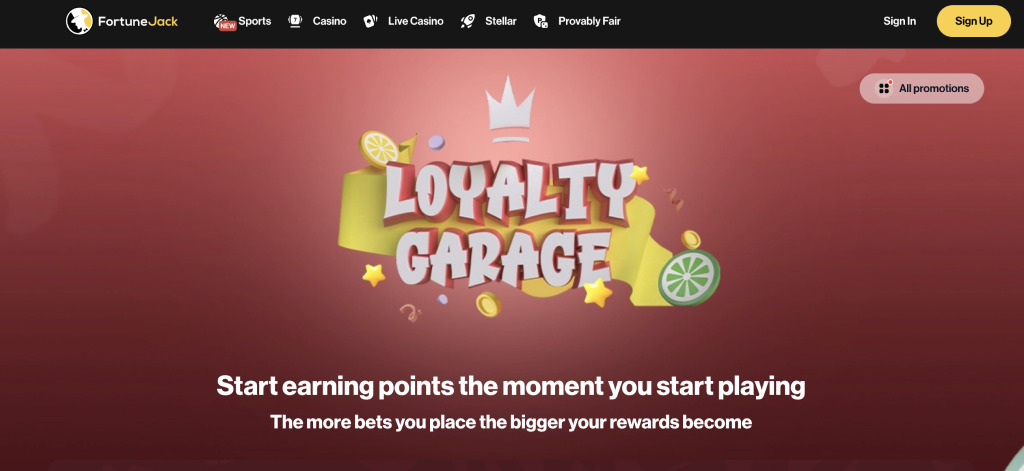 Garage levels for VIP players at FortuneJack casino